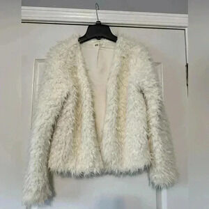 H&M Faux Fur Coat Jacket Small Size 12-14y Children’s White Lined Long Sleeve